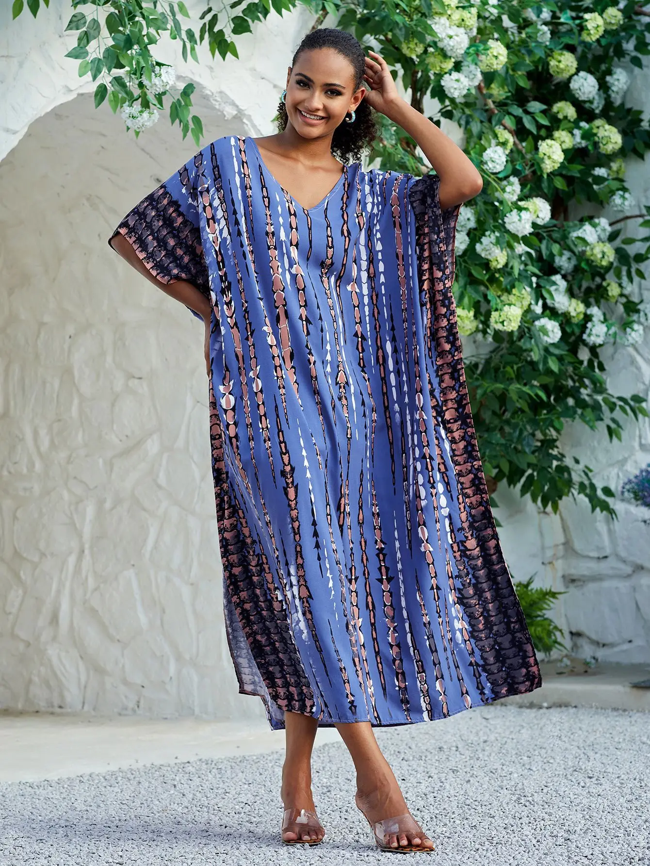 2023 Red Bohemian Striped Women Beach Dress Bathing Suit Cover Up Summer Tunic For Woman Beachwear bobe de plage Kaftan N1218 6