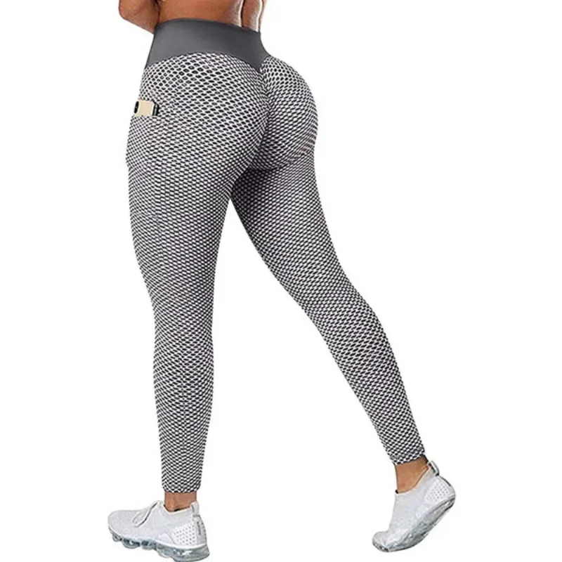 XS-5XL Leggings Women's Yoga Pants High Waist Jacquard Honeycomb Bubble Sport Tights Seamless Stretchy Sweatpants Gym Legging