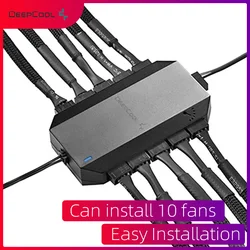 DeepCool FH-4/10 4/10-port Fan Hub 4-pin Motherboard Cable Hub PWM for Computer Air Cooling SATA Power Port Cable Management