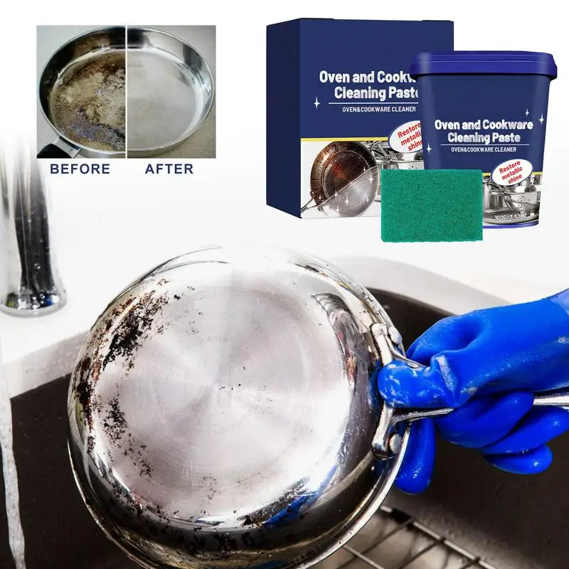 Stainless Steel Cookware Cleaner 100g Powerful Fast Acting Cookware Cleaner with Sponge Multi-functional Cleaning and Stain