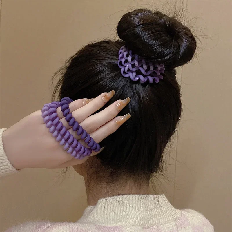 6Pcs New Fashion Gradient Color Telephone Wire Elastic Hair Band Spiral Cord Rubber Band Hair Tie Stretch Hair Bands Scrunchies