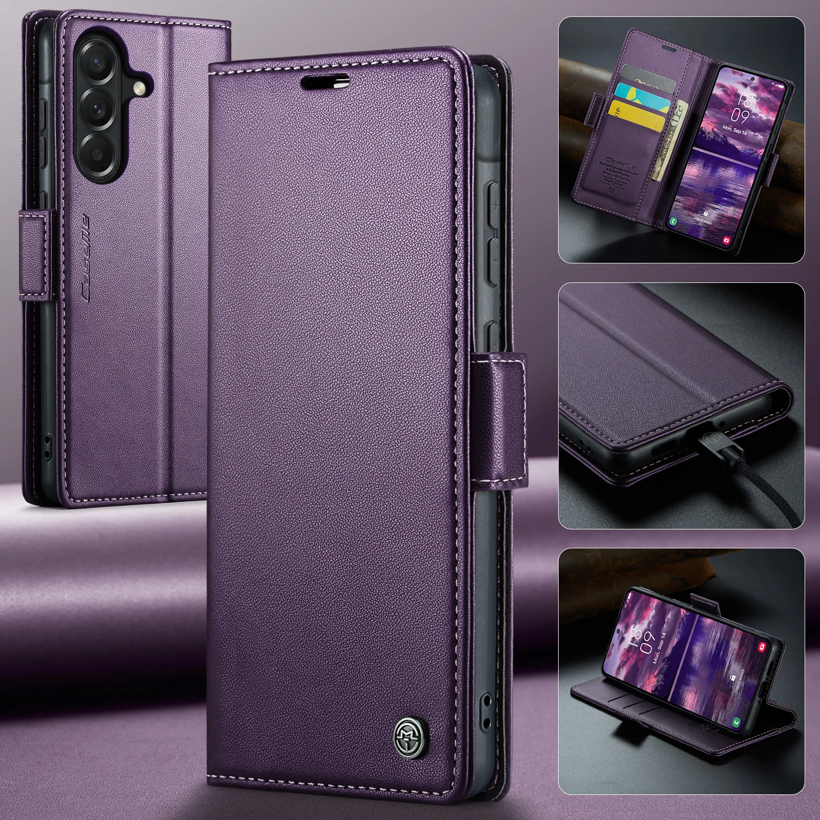 Luxury Flip PU Leather Wallet Case with Card Slot & Stand, Side Buckle Closure