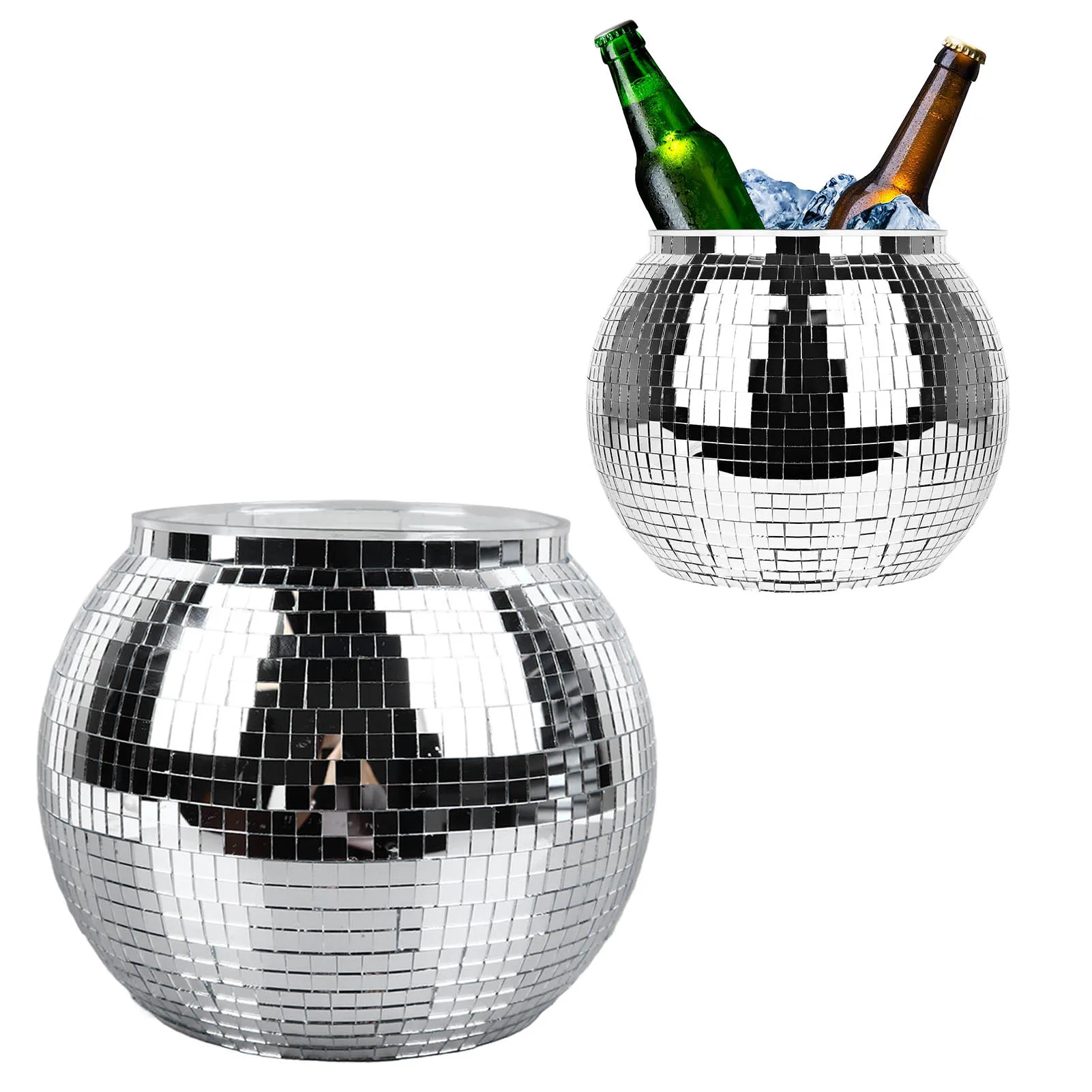 Ice Bucket Disco Ball Plastic Large Capacity Party Drink Bucket for Beer Cocktail Wine Silver