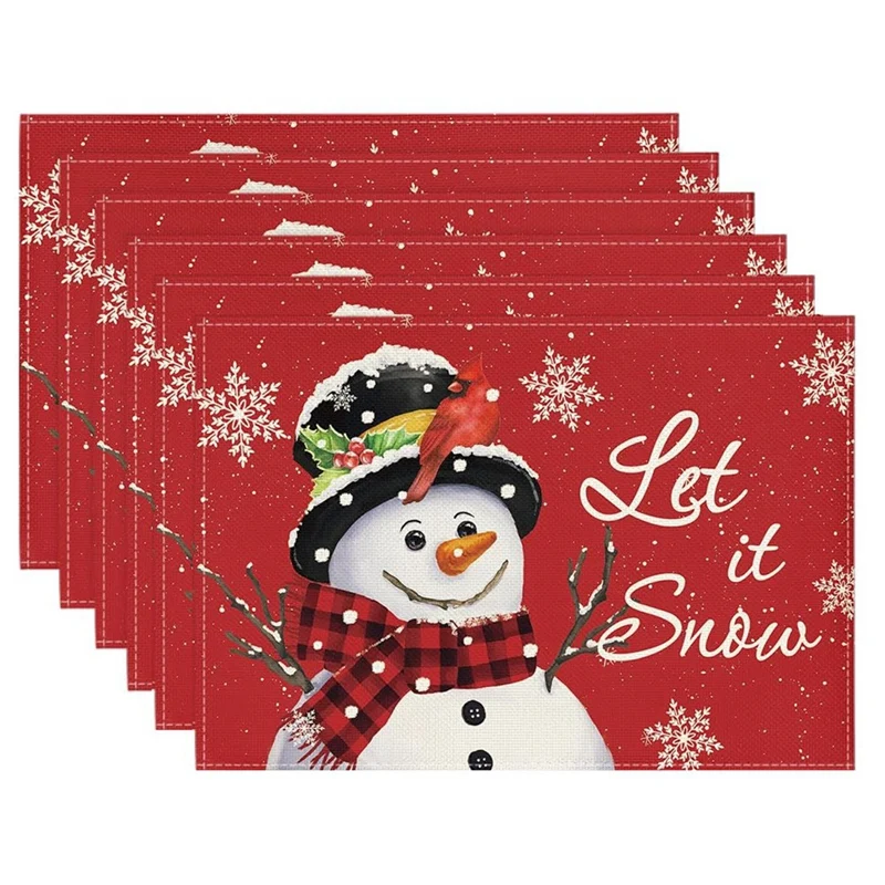 

Red Christmas Winter Placemats Set Kit 12X18 Inch Seasonal Christmas Holiday Table Mats Set Of 6