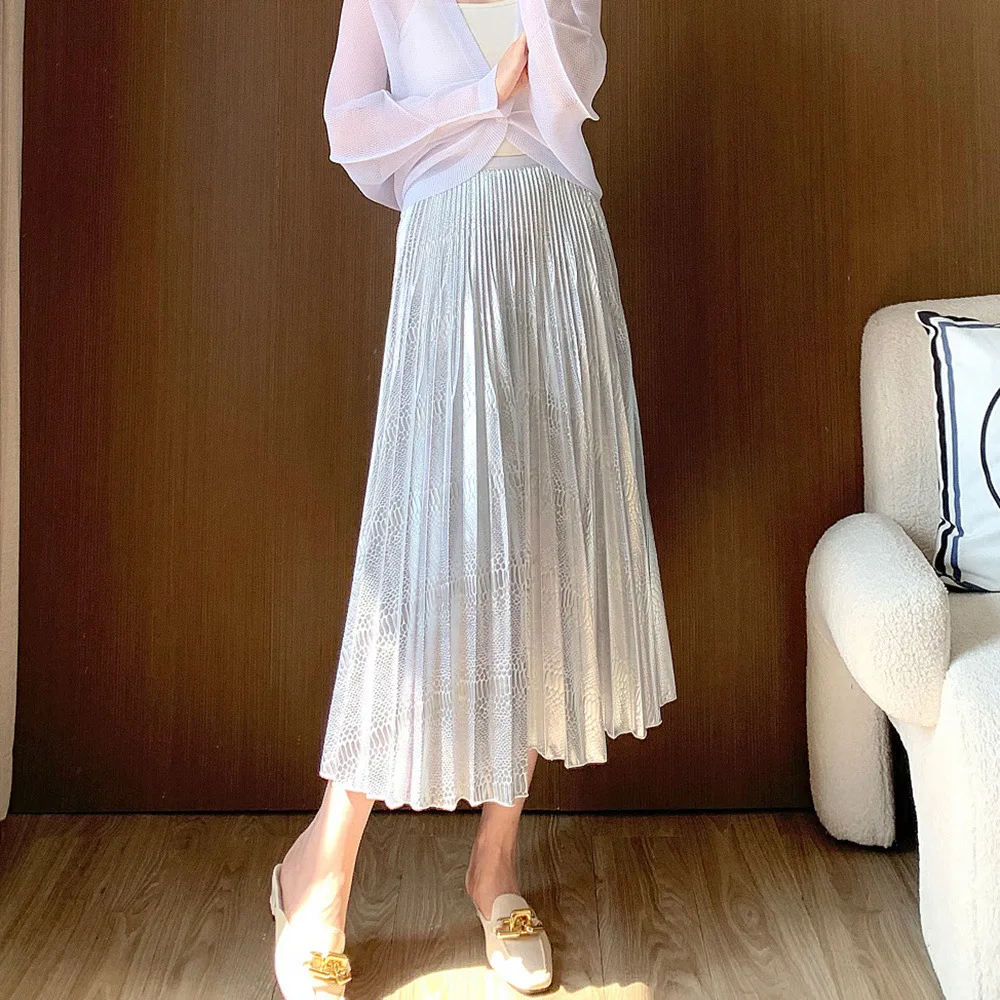 

Miyake Original Design Sense Pleated Bustle Skirt Women Long High Waist Thin Draping Large Swing Pleated Skirt Bustle Long Skirt