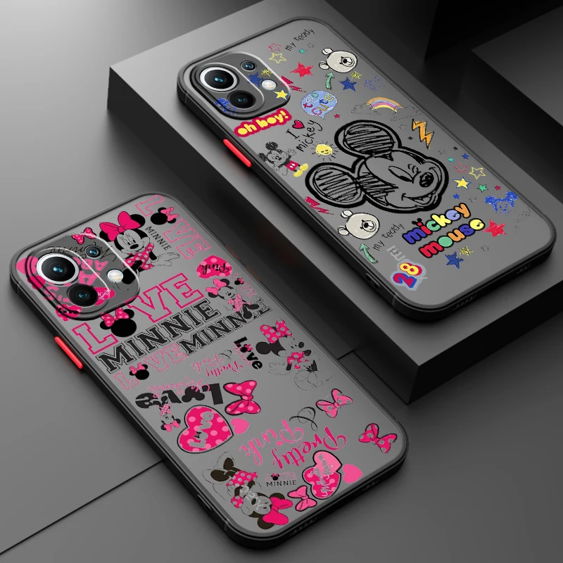 

Cartoon Mickey Minnie For Xiaomi Mi 13 12 12S 12T 12X 11 11T 10 9T Lite Pro Ultra Frosted Translucent Hard Phone Case Cover