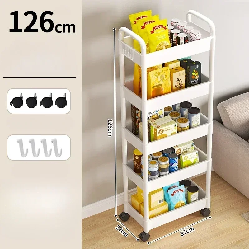 Storage Rack Bookshelf Storage Rack Rolling Storage Cart Household Multi-layer Small Cart Storage Rack Floor To Floor Kitchen Bedroom Bathroom Storage Rack With Wheels