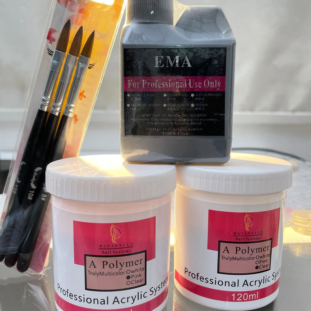 120ml EMA Polymer Nail Acrylic Liquid&Powder Crystal Liquid Monomer Carving/Dipping/Extension Acrylic Powder Manicure Supplies