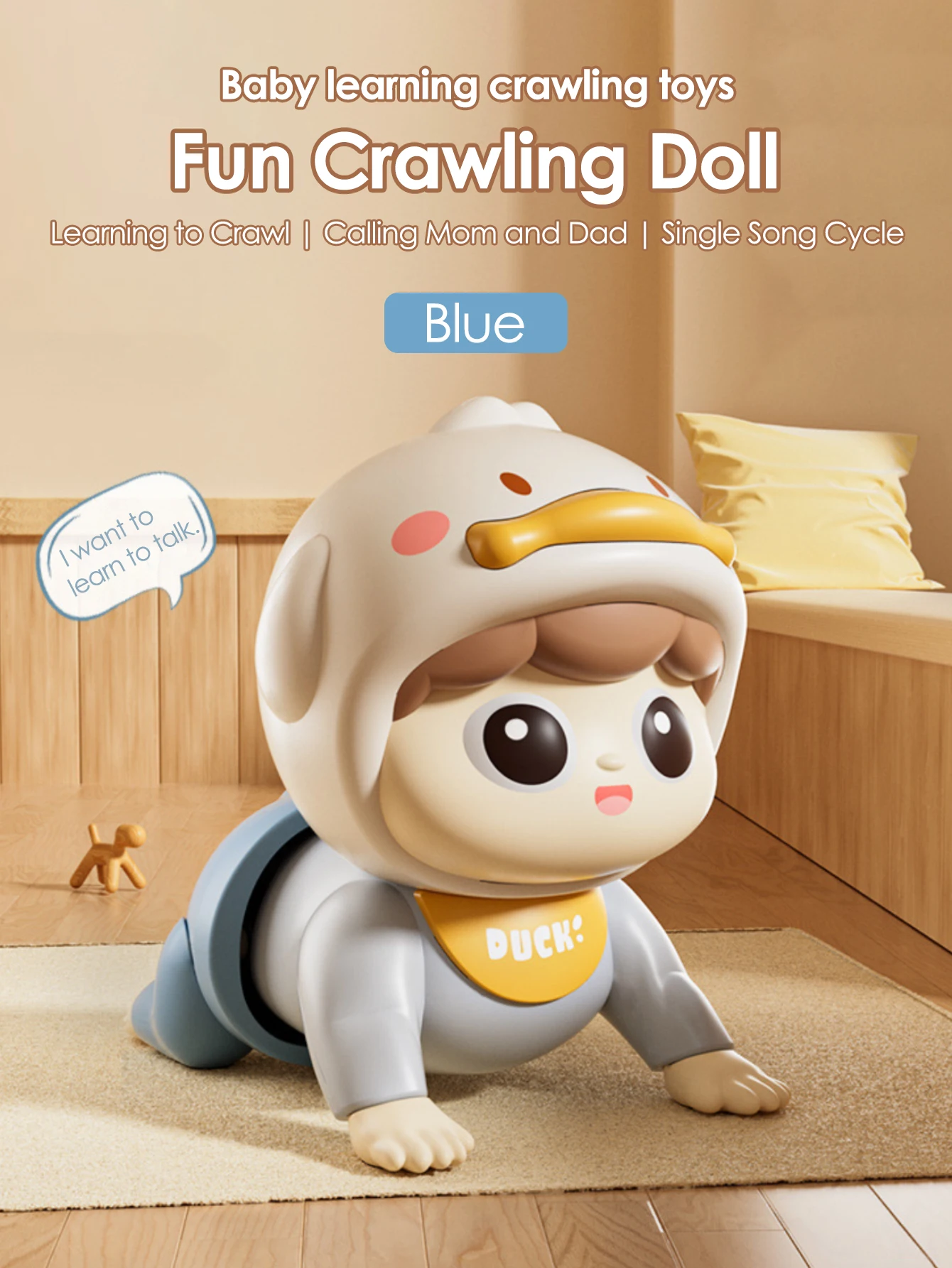 1 crawling doll baby toy with music, aged 0-1, learning crawling guidance and head up training