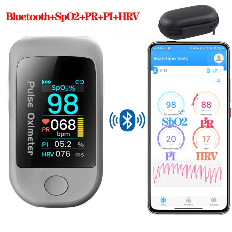 Bluetooth 4.0 Fingertip Pulse Oximeter Hrv Spo2 Blood Oxygen Meter