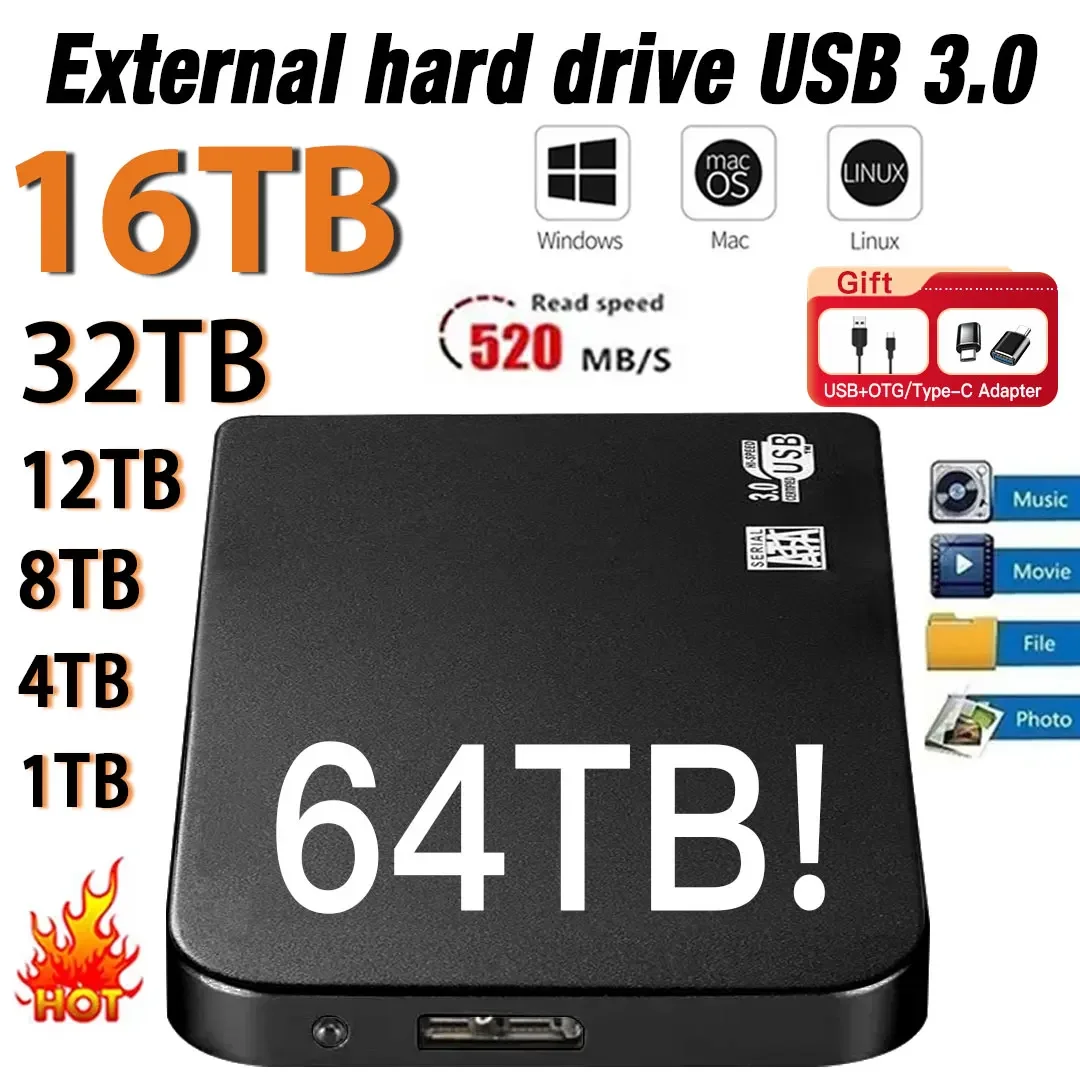 

Original Portable SSD 1TB External Hard Drive 2tb Hard disk memory USB Storage for PC tablets notebook Desktop Computer Mac 2024