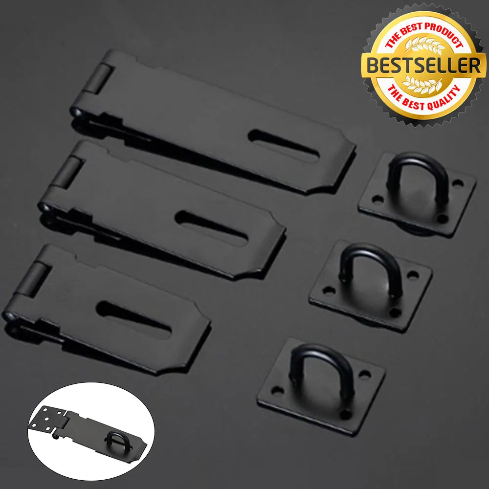 Stainless Steel 3"/4"/5" Black Cabinet Hasp Lock Anti Theft Door Lock Gate Hasp Staple Padlock Clasp Shed Latch Hardware Tools