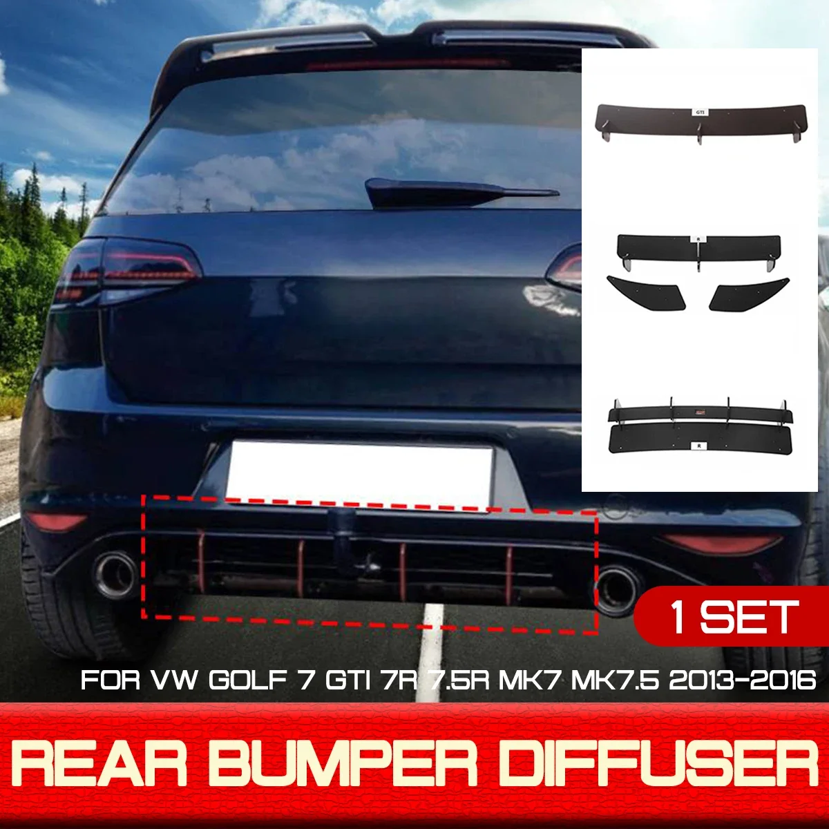 

Black Matte Car Rear Bumper Diffuser Tail Apron Flaps Side Splitters Fits for VW Golf 7 GTI 7R 7.5R MK7 MK7.5 2013-2016