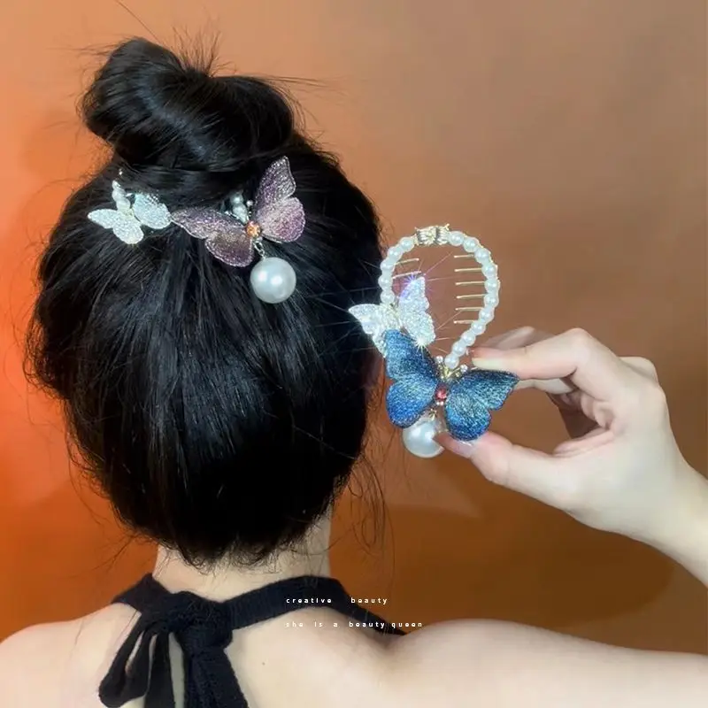 

Shiny Rhinestones Butterfly Hair Claws For Women Pearl Studded hair claw Girls Fashion elegance headdress Hair Accessoires 2023