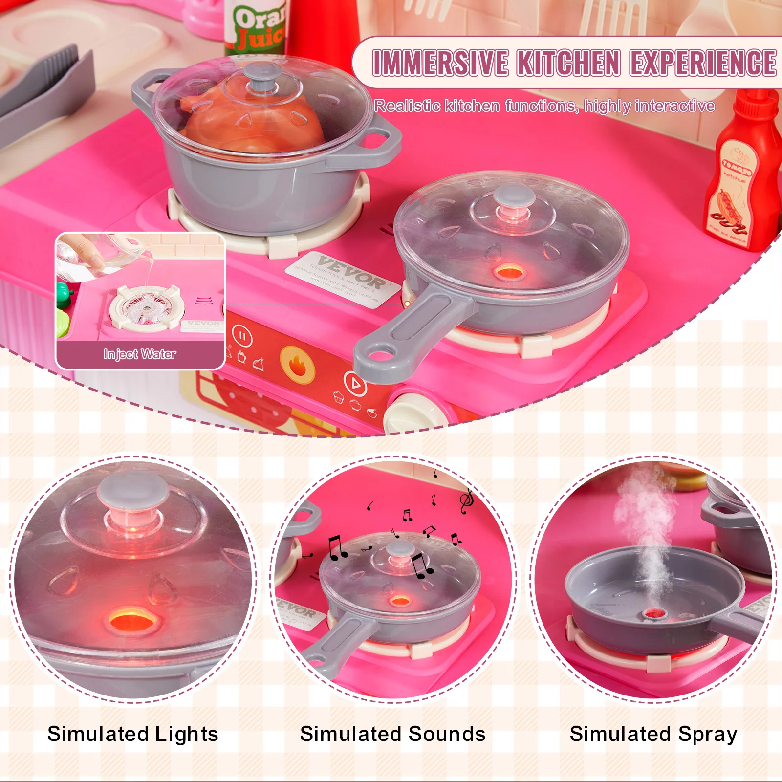 VEVOR Kitchen Cooking Toys for Kids 74 PCS  Chef Playset with Sounds & Lights Ages 3+ Children's Play House Toddlers Kitchenware 5