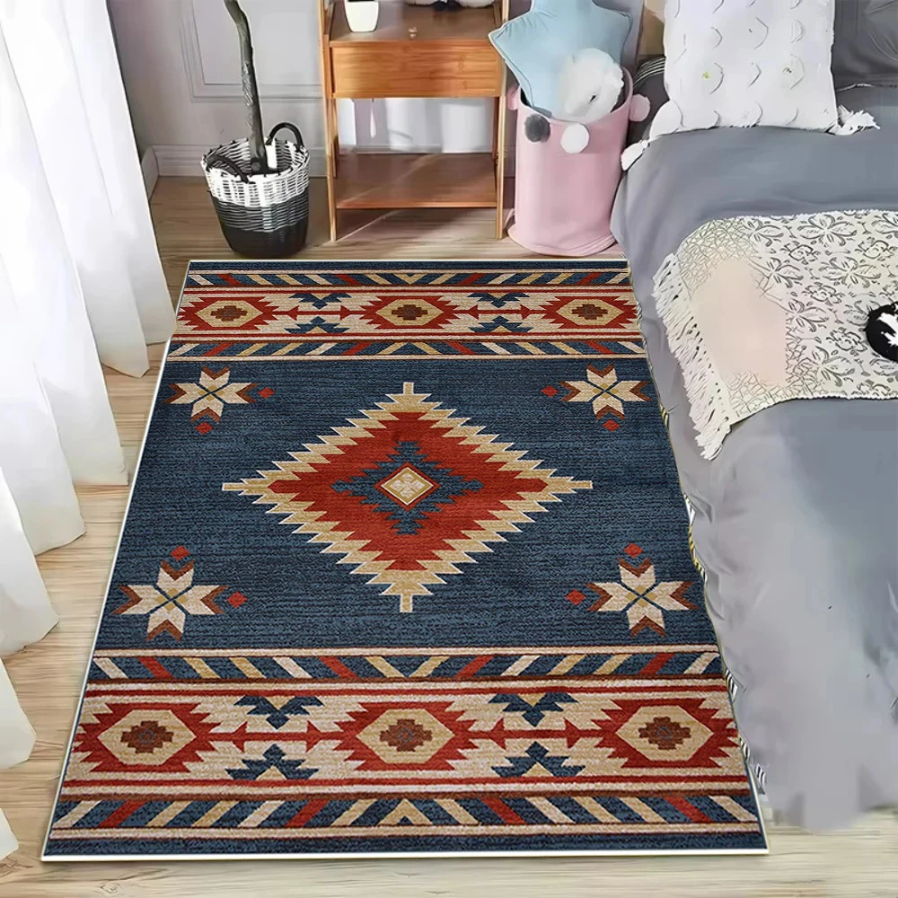 Ethnic Pattern Carpet Mat Rug Red Diamond Star Blue Vintage Non-Slip ...