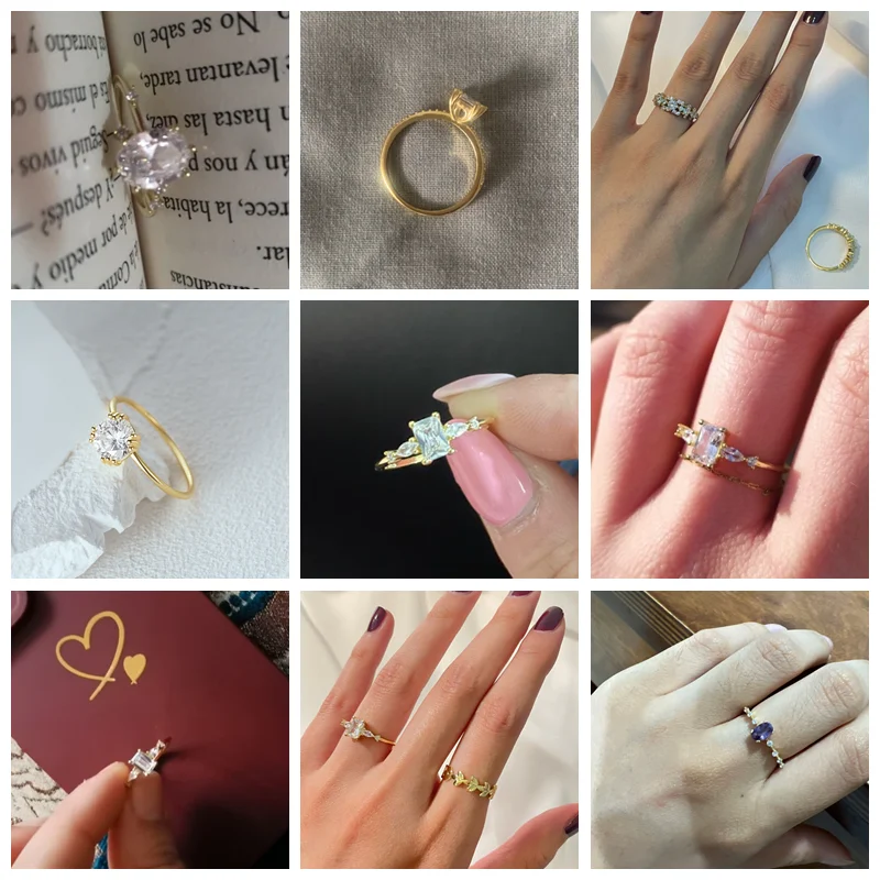 Aide 925 Sterling Silver Gold Square Zircon Crystal Rings Women Luxury Oval Round Rhinestone Wedding Engagement Slim silver ring silver rings