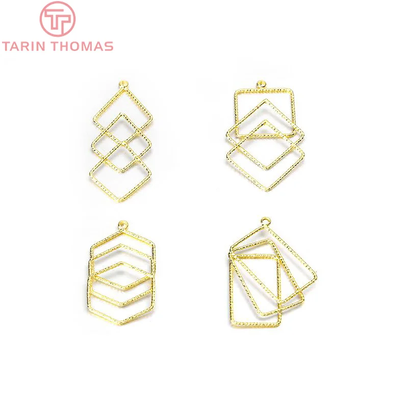 (1688) 4PCS 15x37MM 20x30MM 24K Gold Color Plated Brass Geometric Shaped Earring Charm High Quality DIY Jewelry Making Findings | Украшения