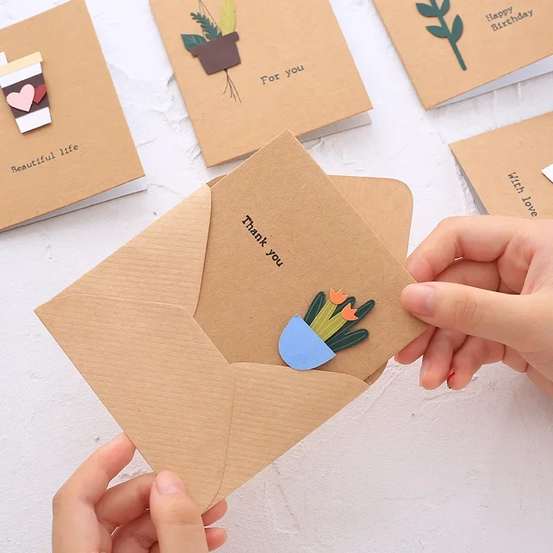 6/12pc 3D Creative Greeting Cards With Envelope Thank You For your Best Wishes Gift Fold Card For Thanksgiving Birthday New Year