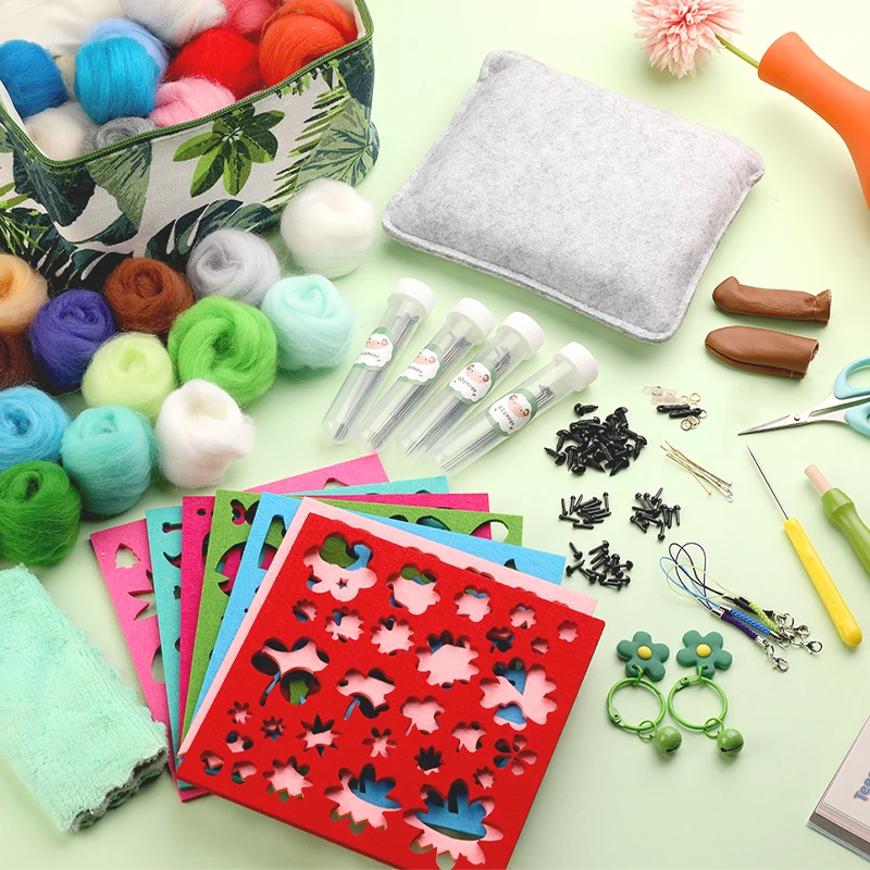 Wool Needle Felting Tools Starter Kit with 50 Colors Wool Roving Fiber Scissor Storage Bag for Felt Supplies needle felting kit wool felting kit needle felting painting kit