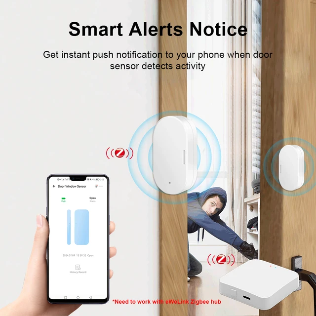 Ewelink Zigbee Door Sensor Wireless Magnetic Window Open Closed Alarm Detector Works With Zigbee2MQTT Alexa Google Need Gateway 3