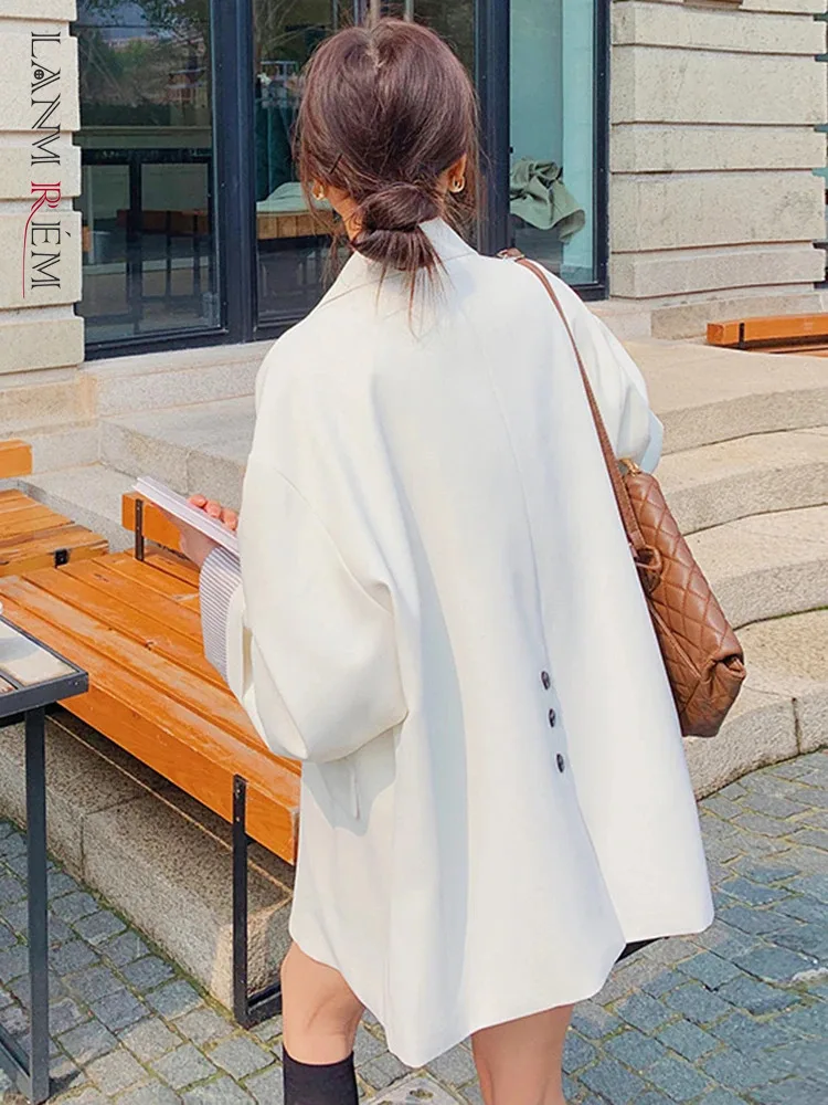

LANMREM Korean Style Solid Color Blazer Women Notched Collar Double Breasted Back Split Coat Fashion 2024 Spring New 2AA3102
