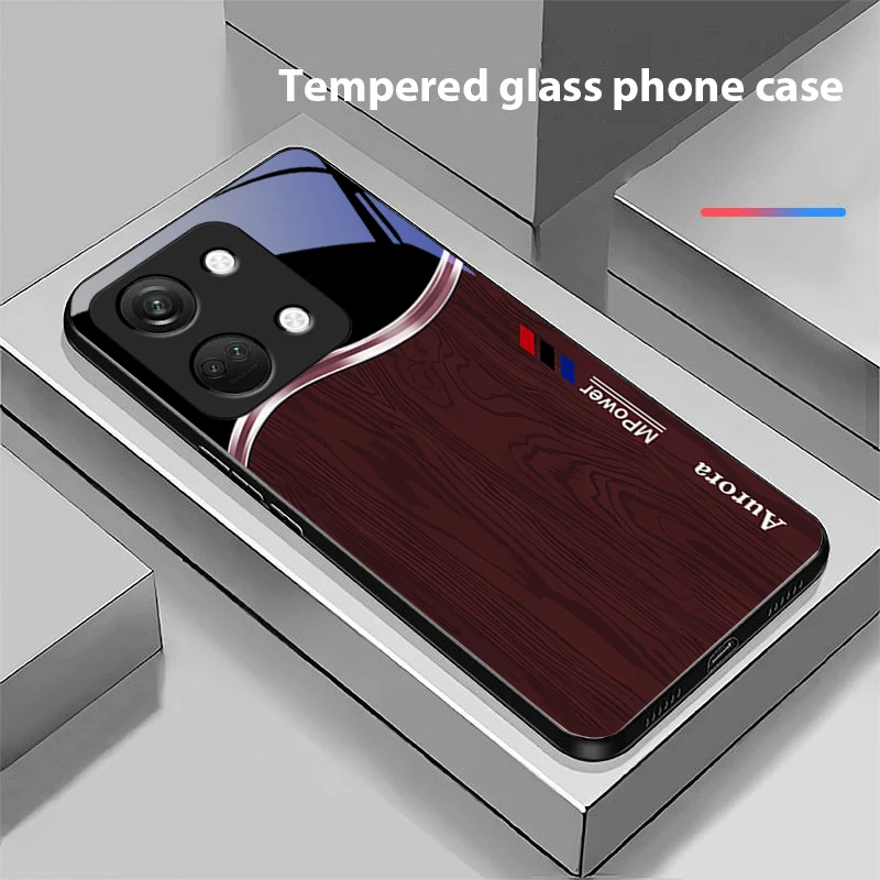 Advanced Wood Grain Tempered Glass Phone Case - Black, Hard Shell Design