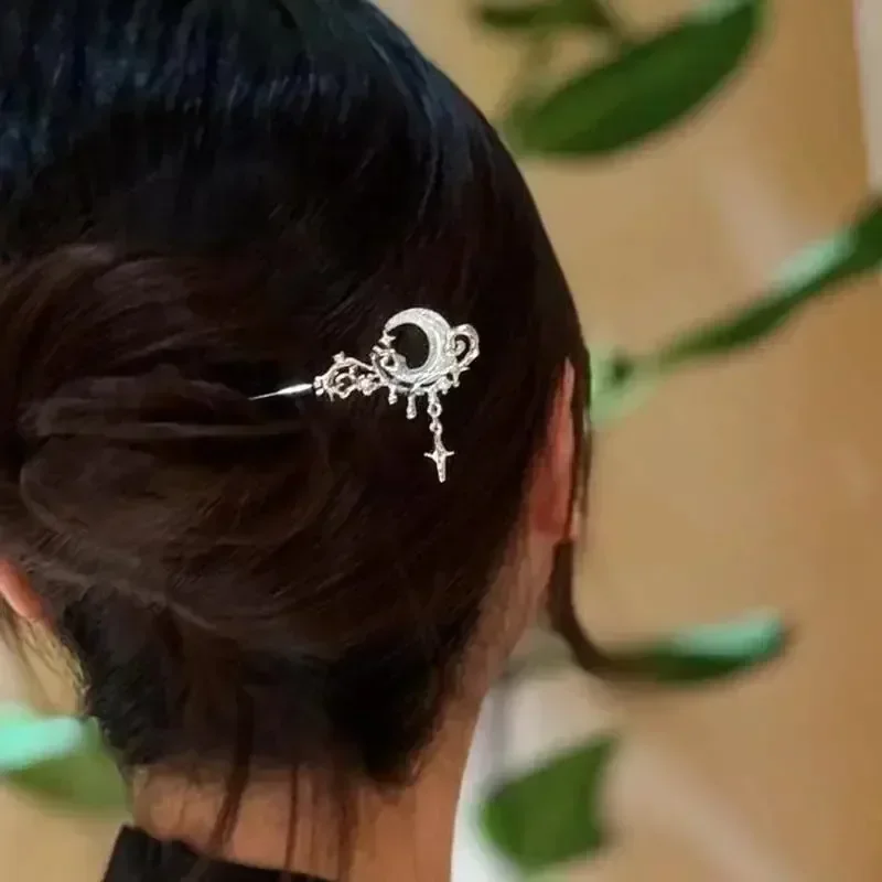 Romantischer Mondstein Stern Mond Haarstab Metall Zweig Haarnadel Haargabel Chinesischer Stil Haarschmuck für Mädchen Haarschmuck – Detail 7