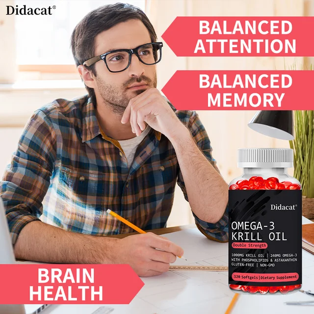 952-a8cec3.jpg Didacat Omega-3 Krill Oil, Double Strength 1000mg 120 Softgels, Supports Brain Health, Memory, Cognition, Heart and Joint Health