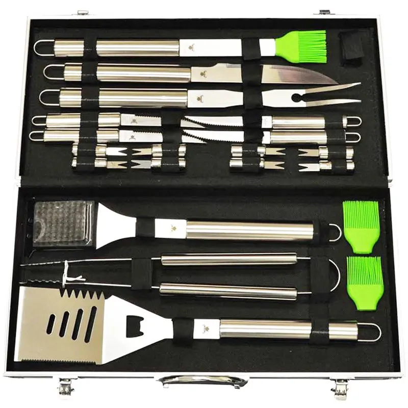 

Stainless-Steel BBQ Tool Kit, Strong, Sturdy, Heavy Duty Grilling Tool Kit in Portable Aluminium Carrying , Dishwasher Safe