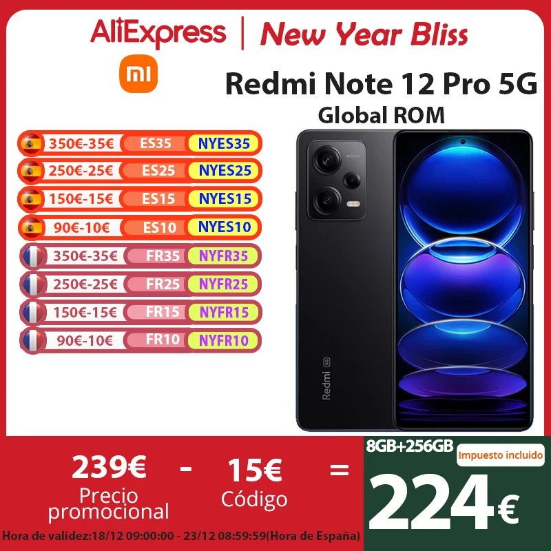 Xiaomi-Smartphone Redmi Note 12 Pro 5G, ROM Global, MTK Dimensity 1080, Octa Core, pantalla OLED de 6,67 pulgadas, batería de 5000mAh, carga de 67W