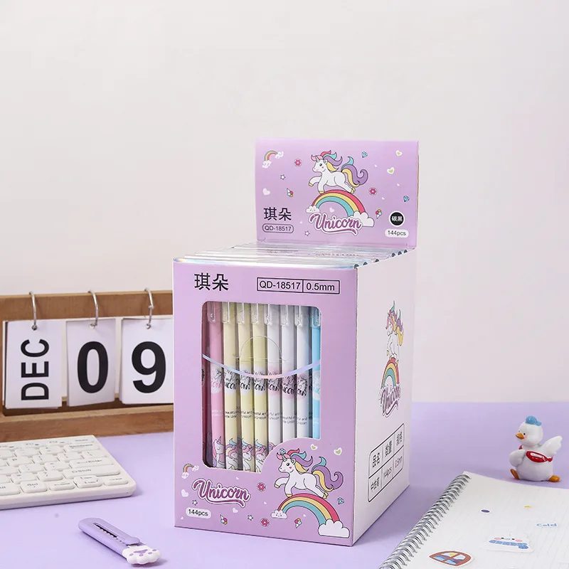 6 Pcs/set Kawaii 유니콘 0.5mm 지우개 젤 펜 리필 막대 빨 손잡이 어린이 학교 문구 선물