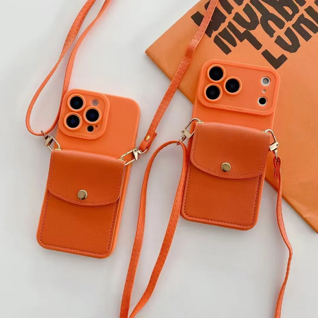 Vibrant Orange Crossbody Lanyard Phone Case with Necklace Strap