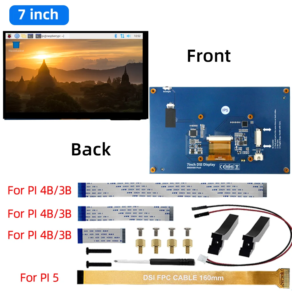 High-Resolution Portable Touchscreen LCD Display - 800x480 DSI Monitor with Capacitive Touch