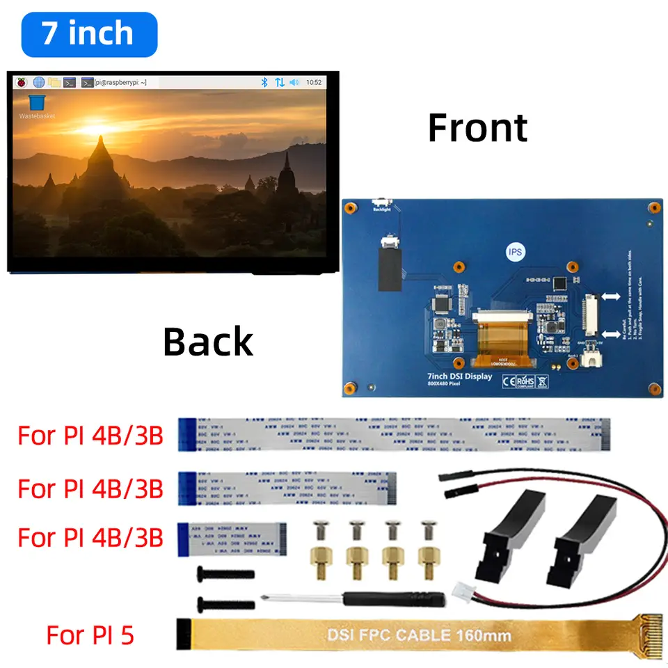 IPistBit 4.3/5/7 Inch DSI Touch Screen LCD Display Portable Capacitive Touchscreen Monitor 800x480 for Raspberry Pi 5 4 3 3B+ 2 image 8