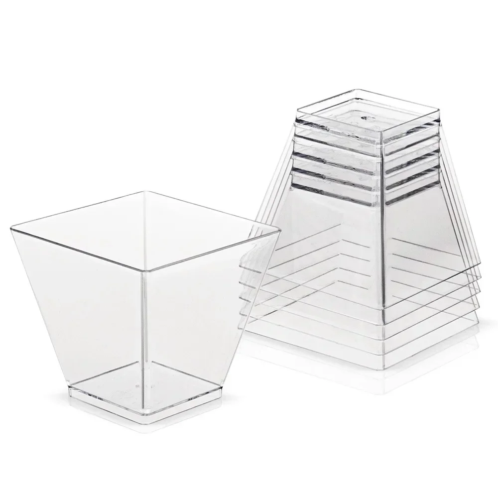 50Pcs Disposable Plastic Cups Ladder Shaped Pudding Dessert Cake Appetizer Jelly Yogurt Mousse Baking