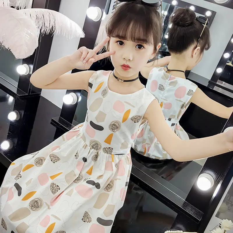

Girls Summer Party Dresses Sleeveless Casual Children's Clothing Princess Floral Dress Toddler Baby Outfits 10 To 12 Years Old