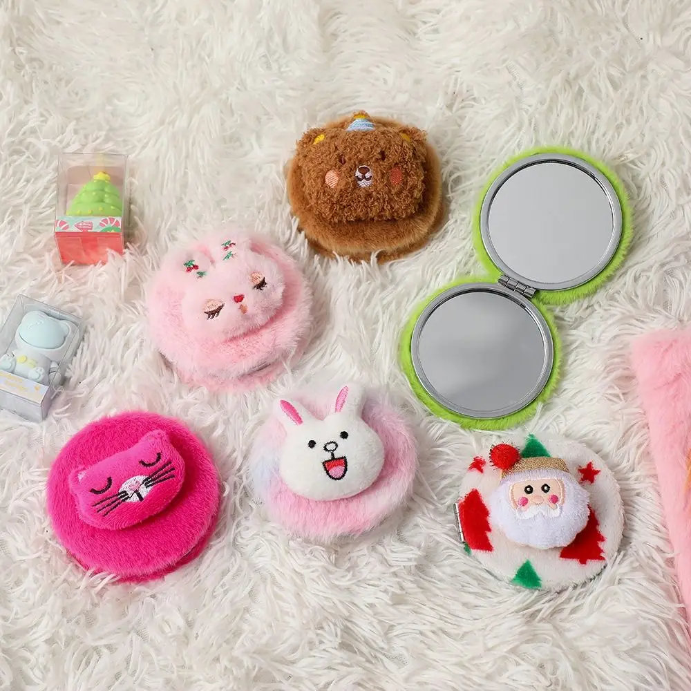 

Round Plush Mirror Cosmetics Tools Compact Pocket Mirror Cute Beauty Mirror Folding Girls Gift