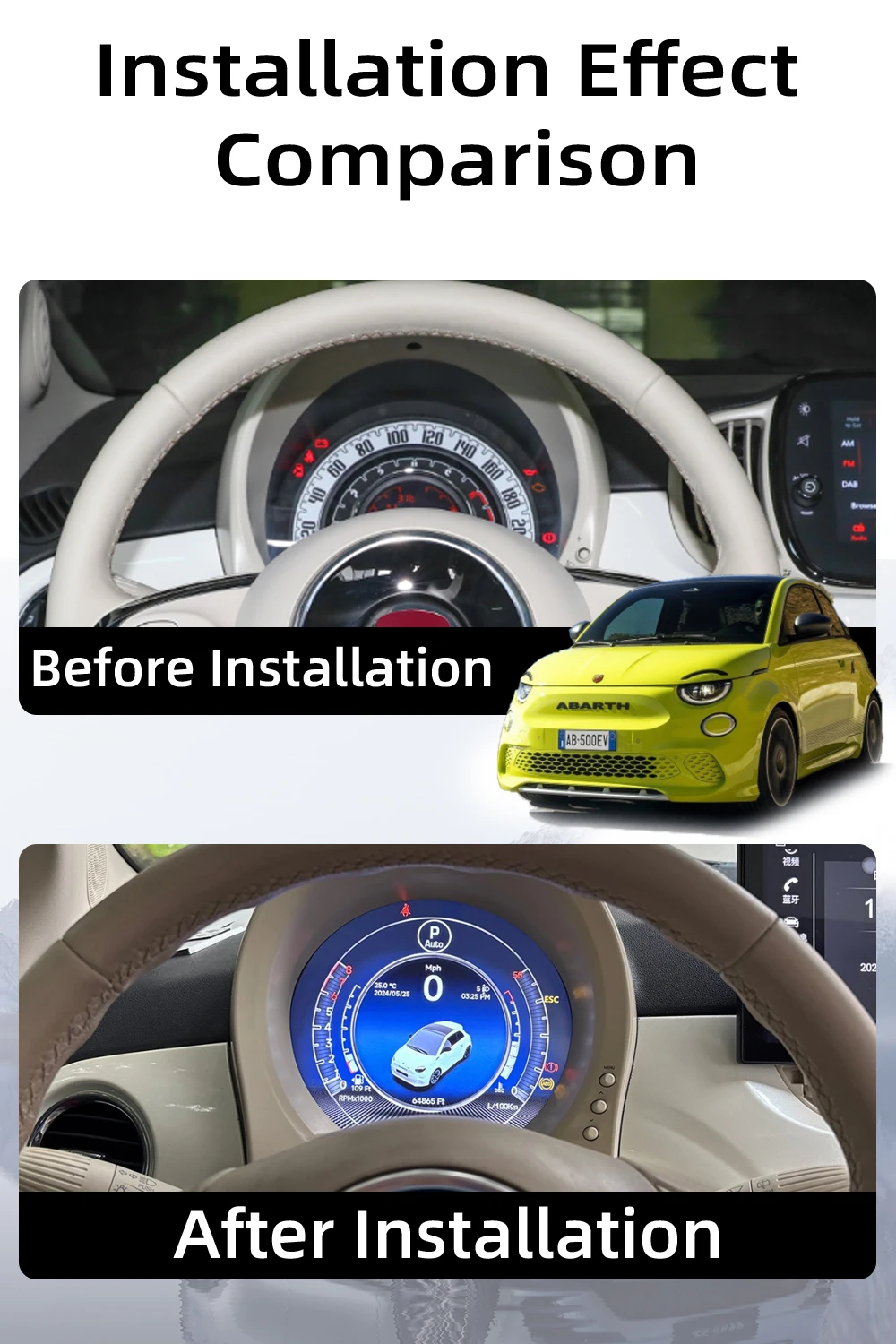 Digital Instrument Cluster For Fiat 500 2007-2024 Speedometer 7”HD screen1920*72