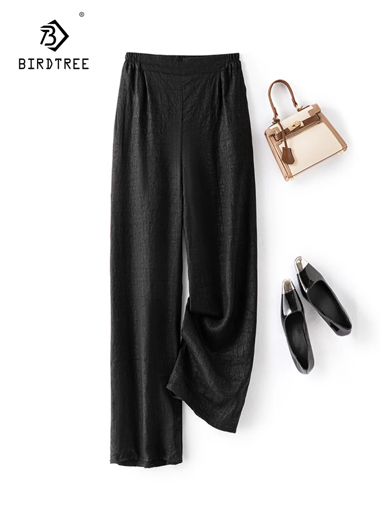 

Birdtree 100%Real XiangYunSha Turtle Cracked Pants Women's Elastic Waist Loose Casual Slimming Straight Tube Pants New B3D313QC