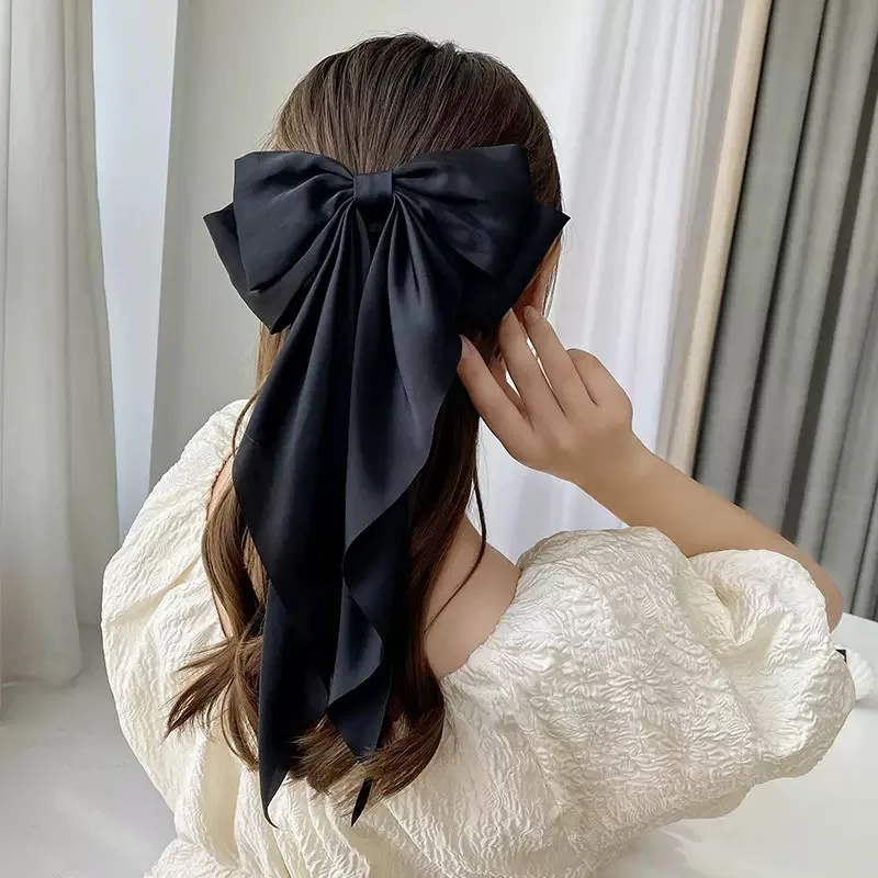 Elegant Solid Large Bow Ribbon Hair Clip For Women Girl Sweet Headbands Soft Satin Hairpin Hairgrip Fashion Hair Accessories 1