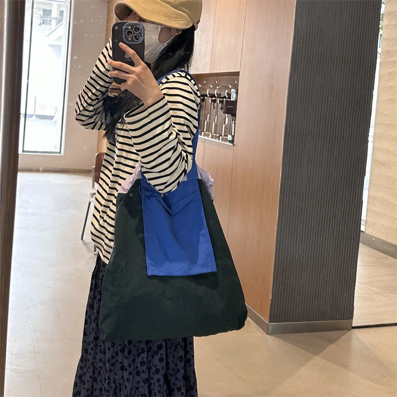 Large Patchwork Tote Bag Drawstring Women Shoulder Bag Fashion Designer Bags for Women Handbags Nylon Eco Shopper Bags Female