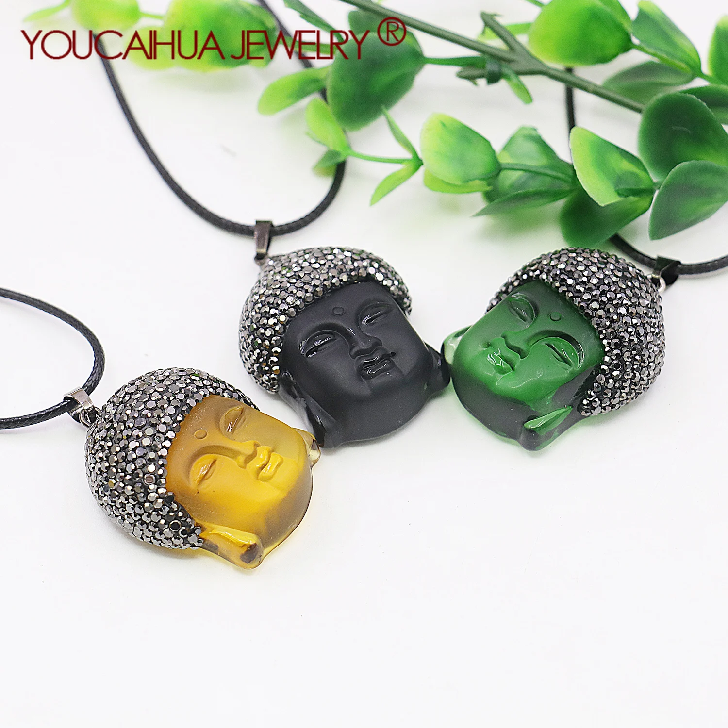 30x37mm 3 Colors Buddha Necklace Pendant, Glass Agated Jewelry Lucky Pendant for Women/Men,Birthday/ Banquet/ Party Gift Making