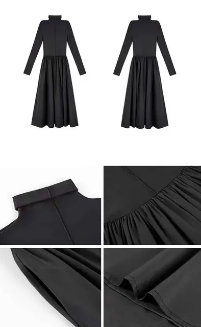 Autumn Hepburn Style Women Dress High Waist Elegant Black