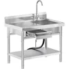 Stainless Steel Utility Sink Freestanding Single Bowl Laundry Sink with Hot and Cold Water Plumbing Workbench Drawers 1