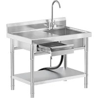 Stainless Steel Utility Sink Freestanding Single Bowl Laundry Sink with Hot and Cold Water Plumbing Workbench Drawers 1