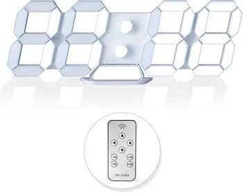 3D LED Digital Wall Clock with Remote Control, Adjustable Brightness for Kitchen Bedroom Office, Great Gift