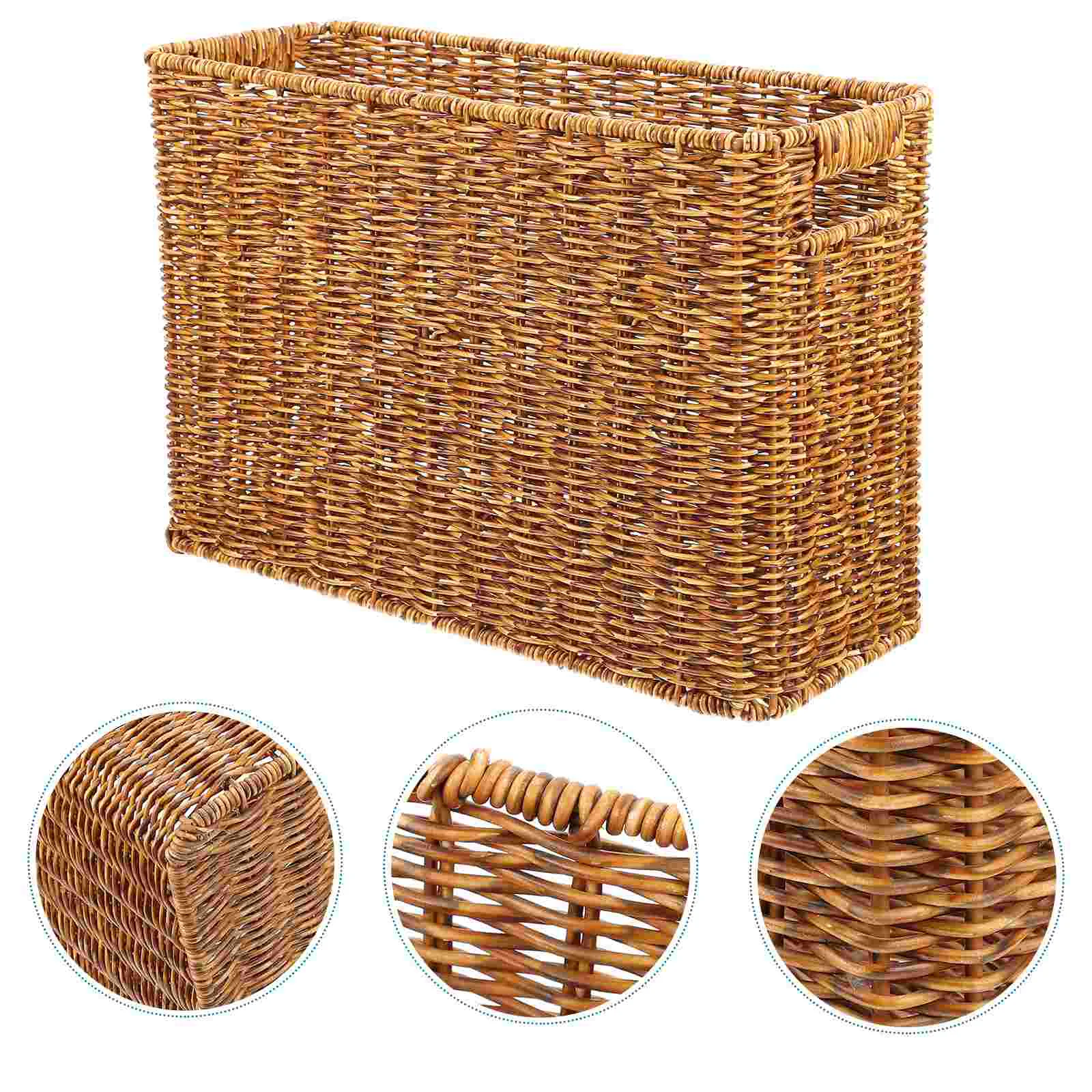 

Nuobesty Japanese Decor Woven Storage Basket Rectangular Wicker Baskets Natural Woven Hyacinth Magazine Storage Organizer Bin