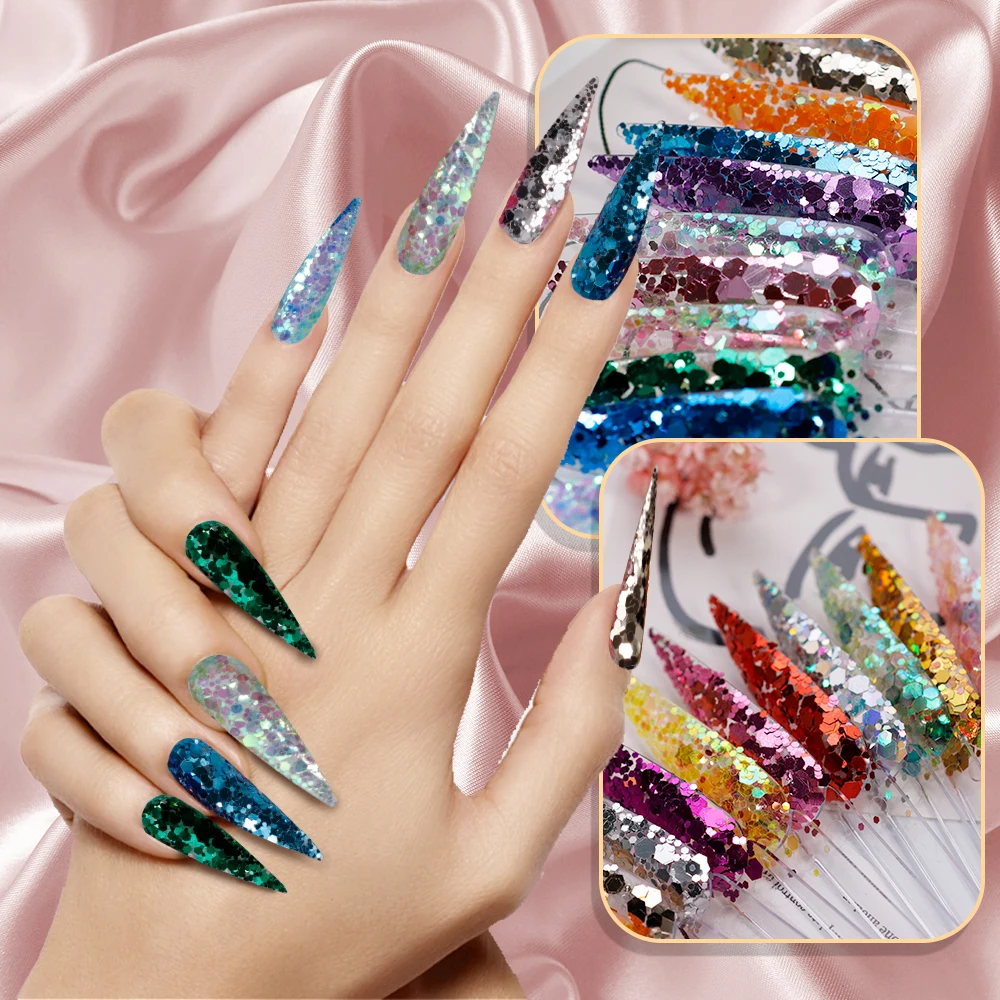 Nail Glitter 50g/bag Mixed Chunky Sequins Holographic Hexagon Shape Sparkly  Art Flakes 3D Decor Gel Polish Accossories