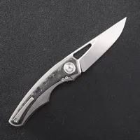 TwoSun TS186 Folding Knife Pocketknife M390 Steel Satin Blade Titanium +Carbon Fiber Handle Outdoor Camping Hunting EDC Tools 2